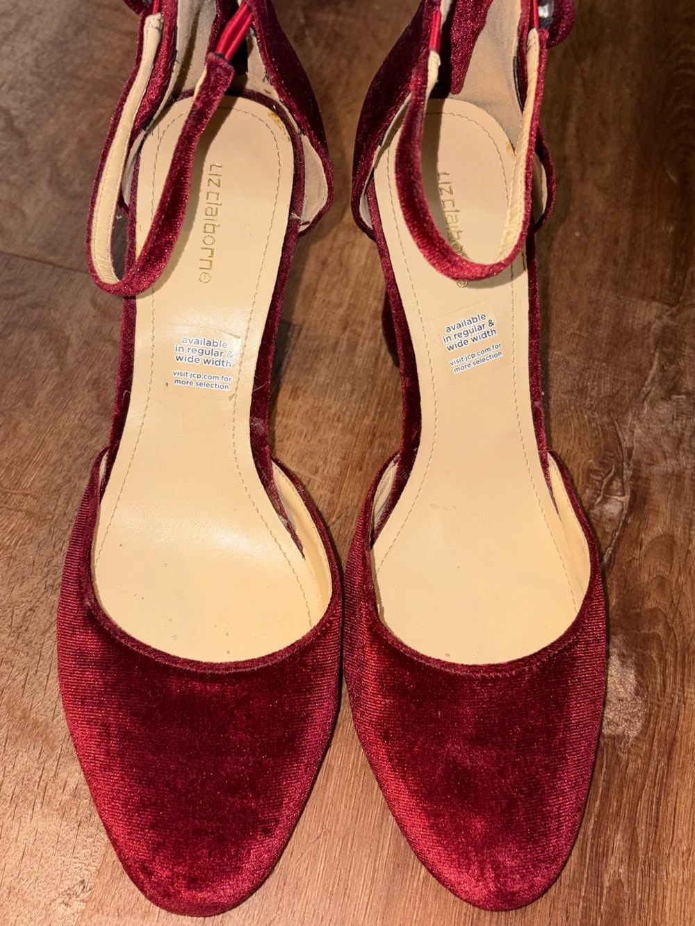 Liz Claiborne Wine Red Velvet Ankle-Strap Heels